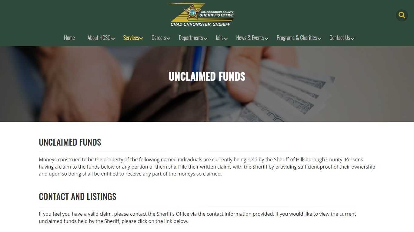 Unclaimed Funds | HCSO, Tampa FL